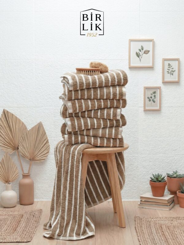 Otantik Pamuklu Bubble Nohut El ve Banyo Havlusu Çizgili Kahve