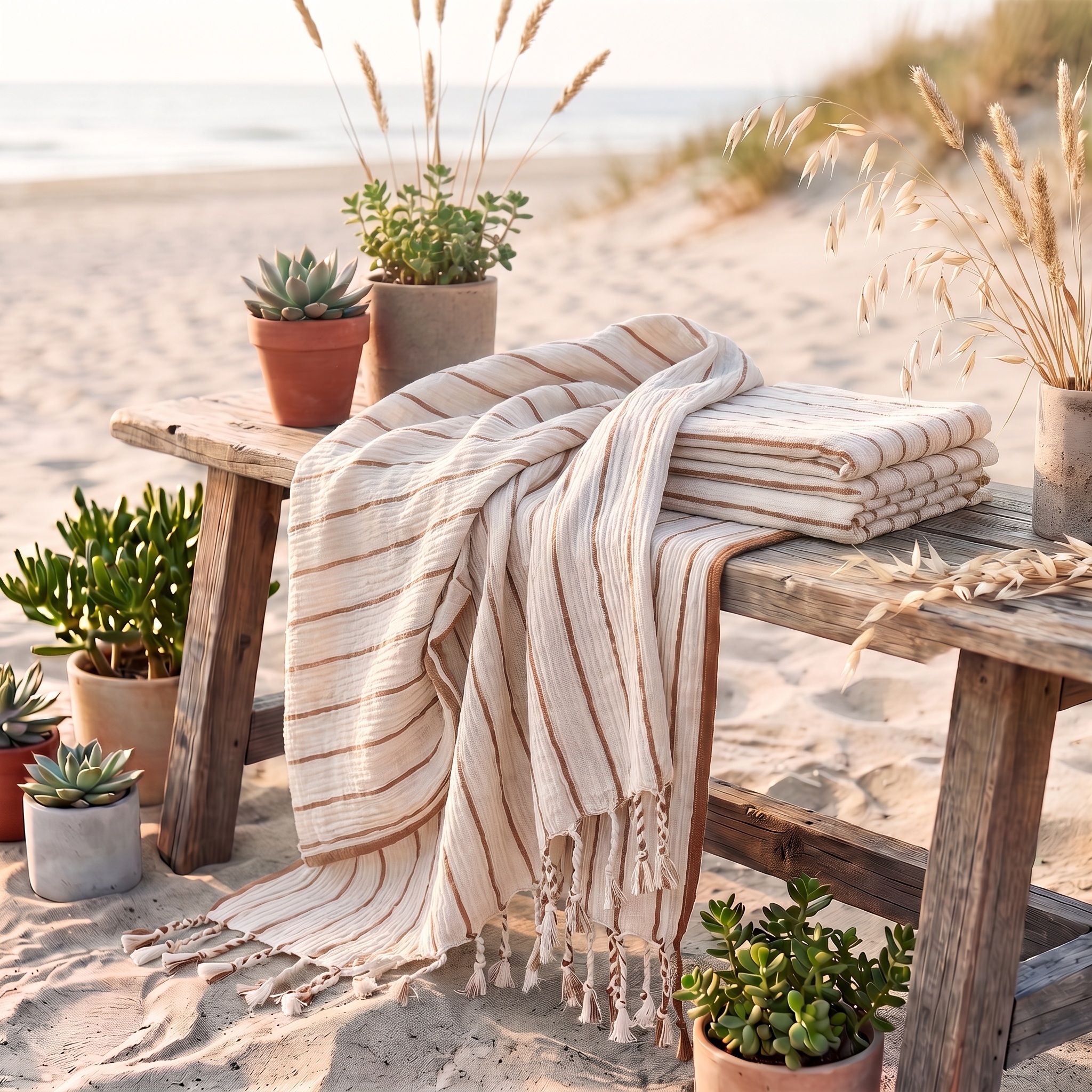 783754388_18224748262329295_3847361698309772482_n birlik1952 keten linen pamuk koton cotton peştemal beach towel plaj havlusu whosale toptan italy çizgili striped karamel caramel