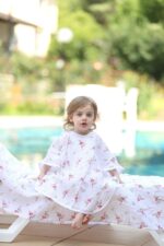 birlik1952 lunanino müslin bebek çocuk panço poncho müslin kumaş fabric muslin double gauze printed flamingo