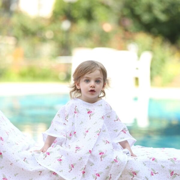 birlik1952 lunanino müslin bebek çocuk panço poncho müslin kumaş fabric muslin double gauze printed flamingo