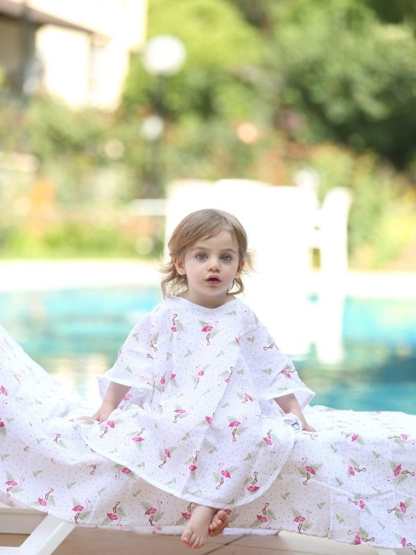 birlik1952 lunanino müslin bebek çocuk panço poncho müslin kumaş fabric muslin double gauze printed flamingo