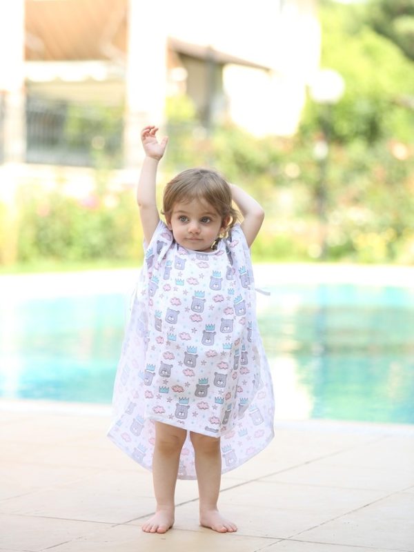 birlik1952 lunanino müslin bebek çocuk panço poncho müslin kumaş fabric muslin double gauze printed kral ayı king bear