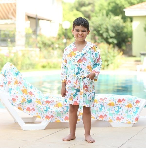 birlik1952 lunanino müslin bebek çocuk panço poncho müslin kumaş fabric muslin double gauze printed dinozor