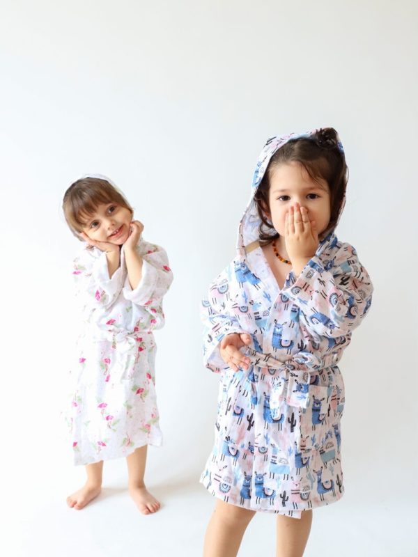birlik1952 2 kat müslin kumaş gauze bathrobe robe bornoz baby child baskılı printed whosale toptan tekstil denizli flamingo