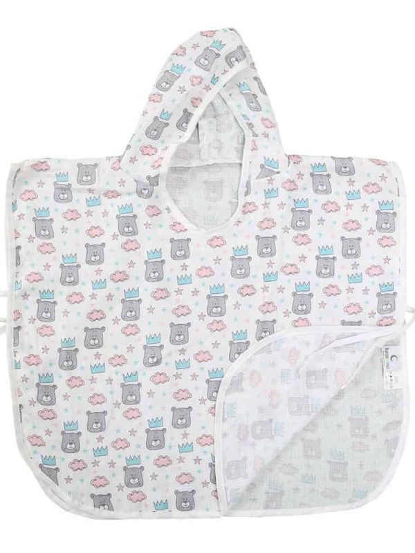 birlik1952 lunanino bebek çocuk panço poncho müslin kumaş fabric muslin double gauze printed kral ayı king bear