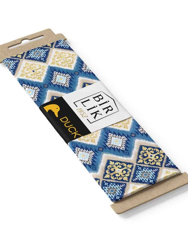 duck kumaş geleneksel geometrik desen lacivert