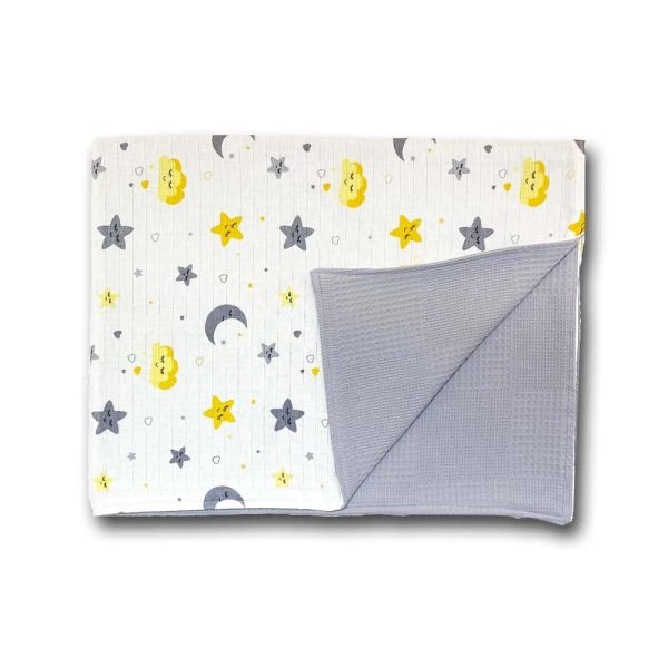 birlik1952 ipliq müslin pike kumaş battaniye çift katlı bulut yıldız sarı