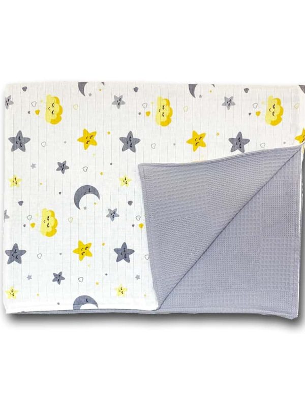 birlik1952 ipliq müslin pike kumaş battaniye çift katlı bulut yıldız sarı