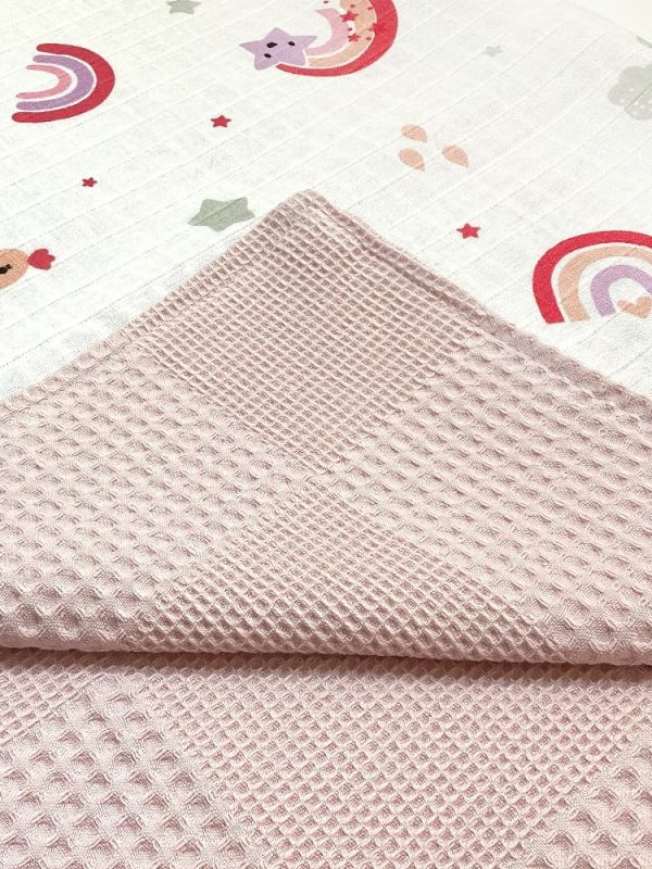 birlik1952 ipliq müslin pike kumaş battaniye çift katlı gökkuşağı pembe