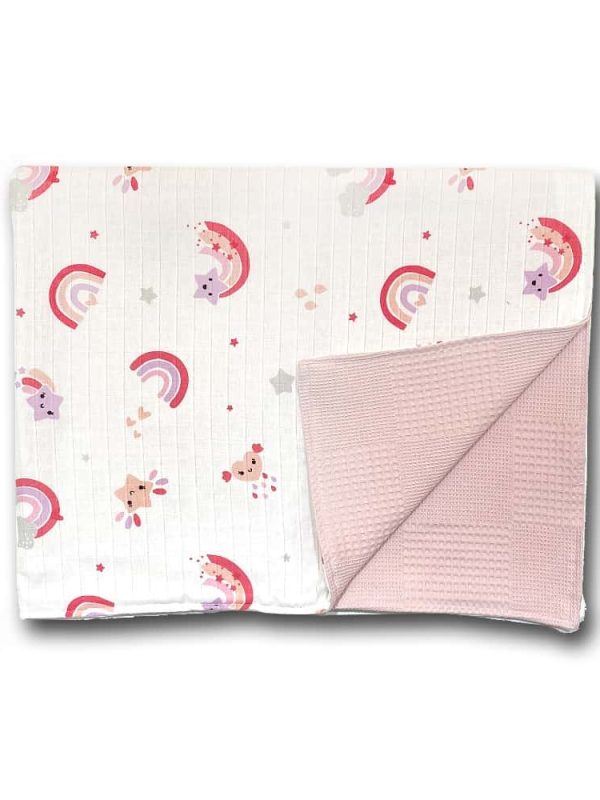 birlik1952 ipliq müslin pike kumaş battaniye çift katlı gökkuşağı pembe