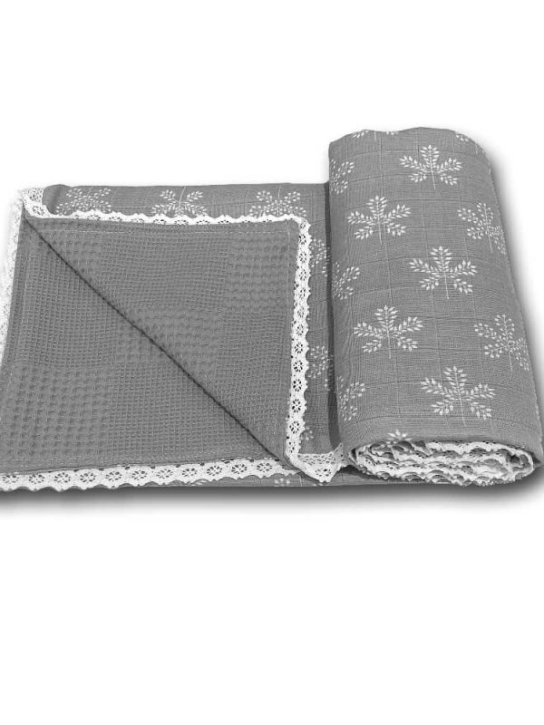 birlik1952 ipliq müslin pike kumaş battaniye çift katlı antrasit kar tanesi lunanino