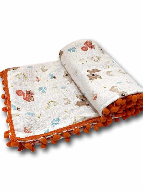 birlik1952 ipliq müslin pike kumaş battaniye çift katlı ceylan ponpon