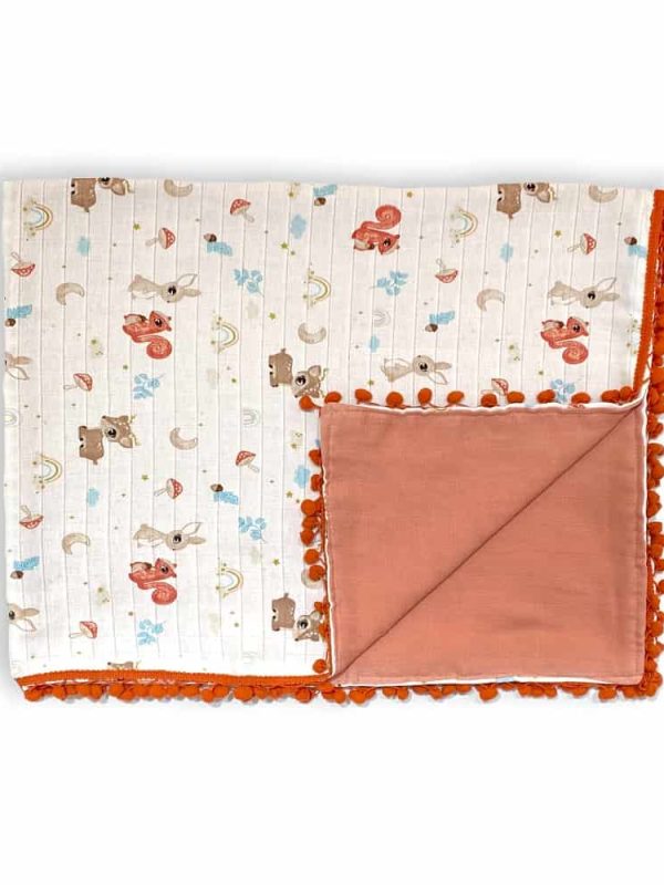 birlik1952 ipliq müslin pike kumaş battaniye çift katlı ceylan ponpon