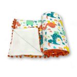 birlik1952 ipliq müslin pike kumaş battaniye çift katlı dino ponpon lunanino