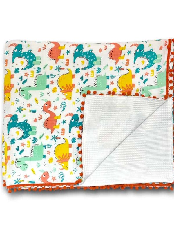 birlik1952 ipliq müslin pike kumaş battaniye çift katlı dino ponpon lunanino