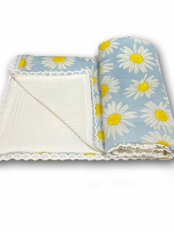 birlik1952 ipliq müslin pike kumaş battaniye çift katlı papatya daisy lunanino dantel