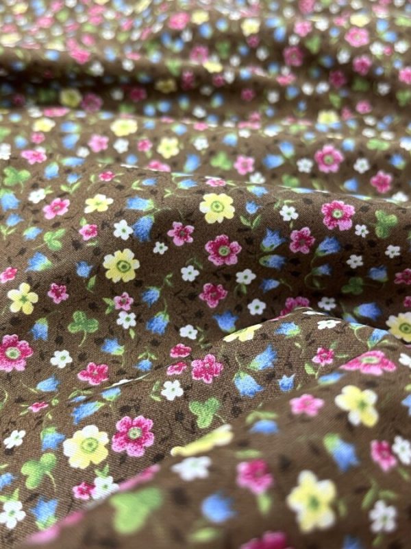 birlik1952 poplin kumaş basma sümerbank çıtır çiçek kumaş bandana kumaşı fabric cotton whosale blossom kahve brown