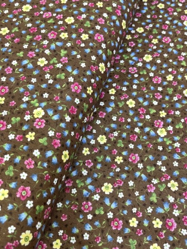 birlik1952 poplin kumaş basma sümerbank çıtır çiçek kumaş bandana kumaşı fabric cotton whosale blossom kahve brown