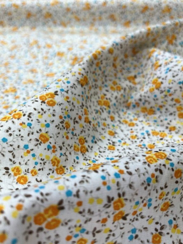 birlik1952 poplin kumaş basma sümerbank çıtır çiçek kumaş bandana kumaşı fabric cotton whosale blossom turuncu