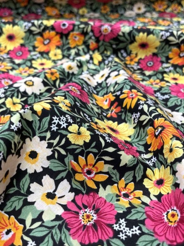 birlik1952 poplin kumaş basma sümerbank çıtır çiçek kumaş bandana kumaşı fabric cotton whosale blossom garden bahçe fuşya
