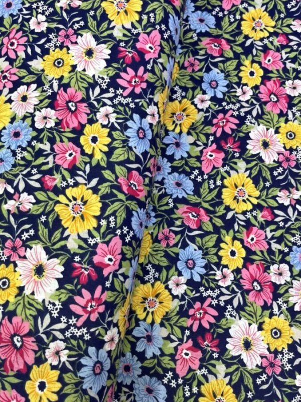 birlik1952 poplin kumaş basma sümerbank çıtır çiçek kumaş bandana kumaşı fabric cotton whosale blossom garden bahçe lacivert