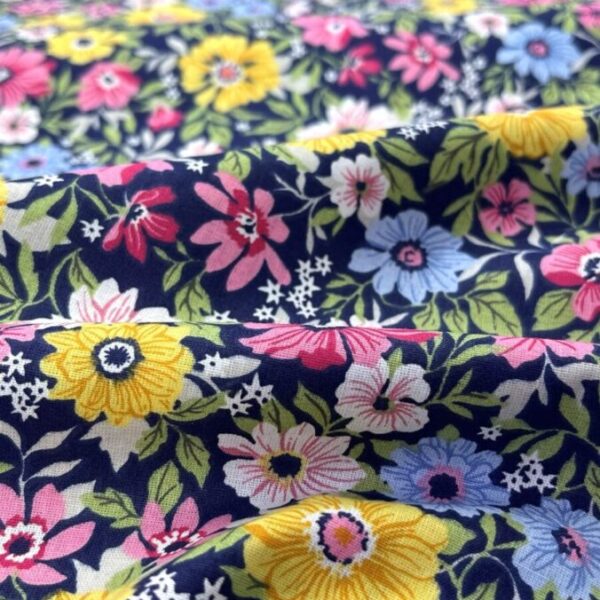 birlik1952 poplin kumaş basma sümerbank çıtır çiçek kumaş bandana kumaşı fabric cotton whosale blossom garden bahçe lacivert