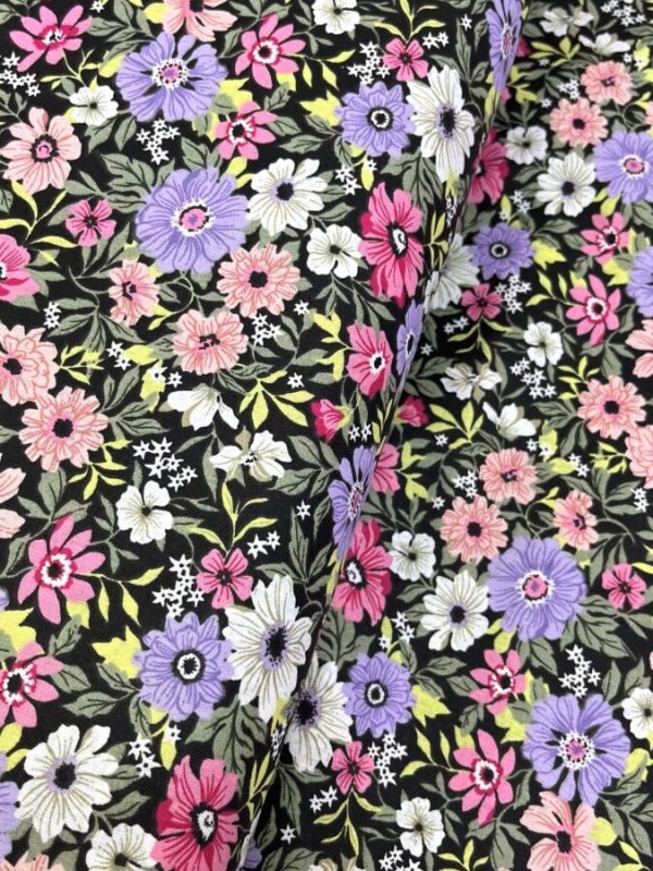 birlik1952 poplin kumaş basma sümerbank çıtır çiçek kumaş bandana kumaşı fabric cotton whosale blossom garden bahçe mor