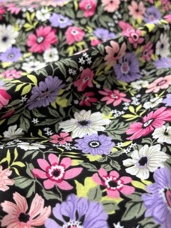 birlik1952 poplin kumaş basma sümerbank çıtır çiçek kumaş bandana kumaşı fabric cotton whosale blossom garden bahçe mor