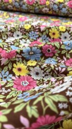 birlik1952 poplin kumaş basma sümerbank çıtır çiçek kumaş bandana kumaşı fabric cotton whosale blossom garden bahçe kahve brown
