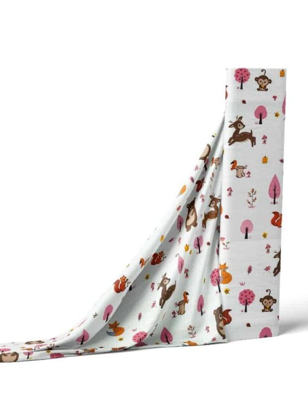 birlik1952 müslin kumaş muslin fabric meter metrelik orman ayı pembe