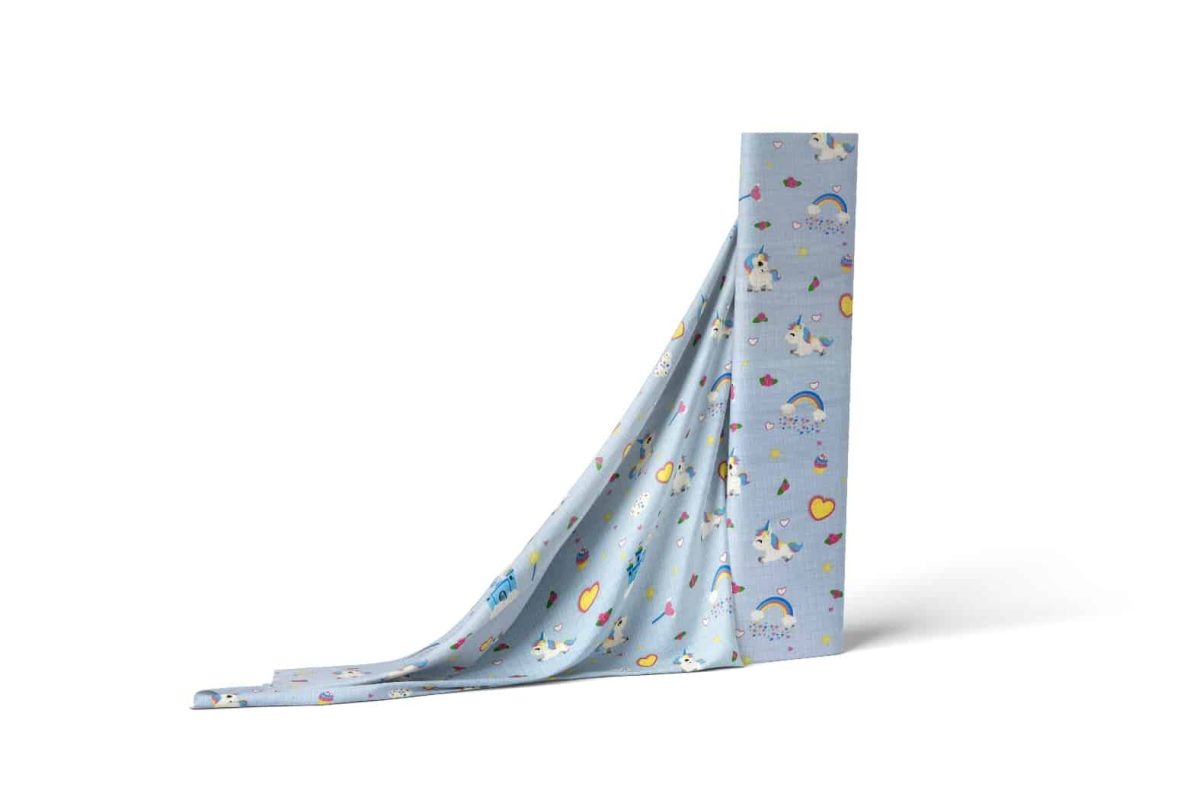 birlik1952 müslin kumaş muslin fabric meter metrelik baby unicorn kalp mavi