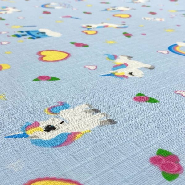 birlik1952 müslin kumaş muslin fabric meter metrelik baby unicorn kalp mavi