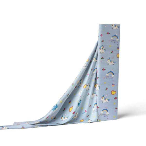 birlik1952 müslin kumaş muslin fabric meter metrelik baby unicorn kalp mavi