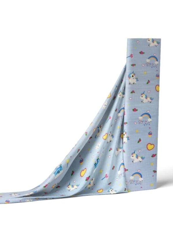 birlik1952 müslin kumaş muslin fabric meter metrelik baby unicorn kalp mavi