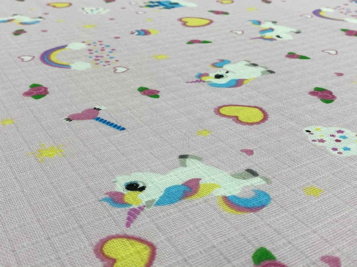 birlik1952 müslin kumaş muslin fabric meter metrelik baby unicorn kalp pembe