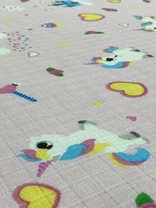 birlik1952 müslin kumaş muslin fabric meter metrelik baby unicorn kalp pembe