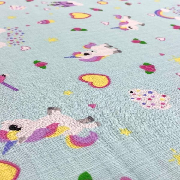 birlik1952 müslin kumaş muslin fabric meter metrelik baby unicorn kalp yeşil