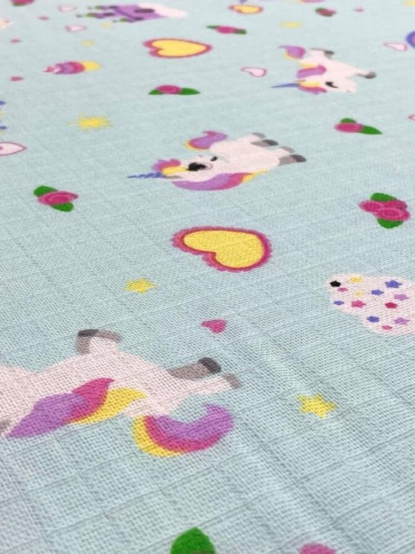 birlik1952 müslin kumaş muslin fabric meter metrelik baby unicorn kalp yeşil