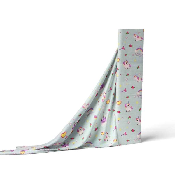 birlik1952 müslin kumaş muslin fabric meter metrelik baby unicorn kalp yeşil