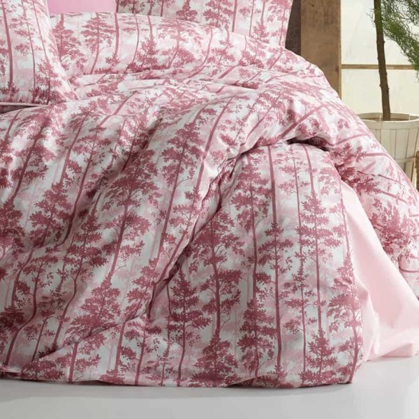 birlik1952 poplin nevresim takımı pamuklu bed linen dikey ağaç pembe