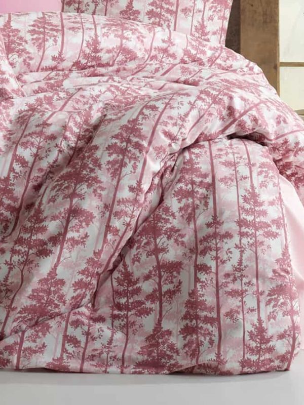 birlik1952 poplin nevresim takımı pamuklu bed linen dikey ağaç pembe