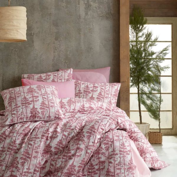 birlik1952 poplin nevresim takımı pamuklu bed linen dikey ağaç pembe