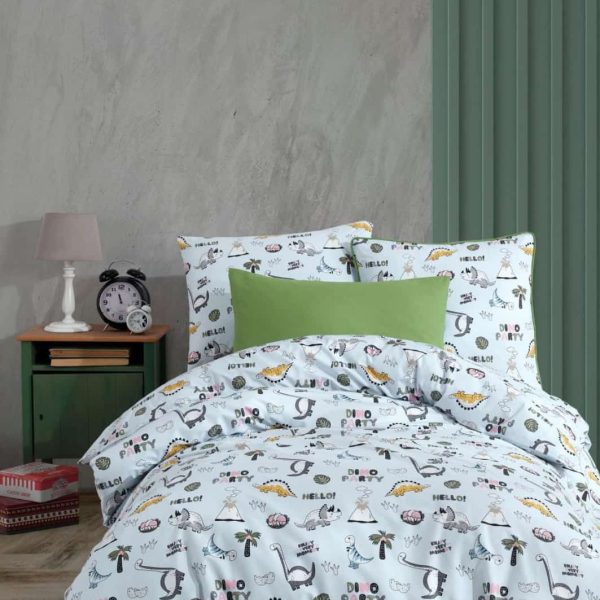 birlik1952 poplin nevresim takımı pamuklu bed linen dikey dino