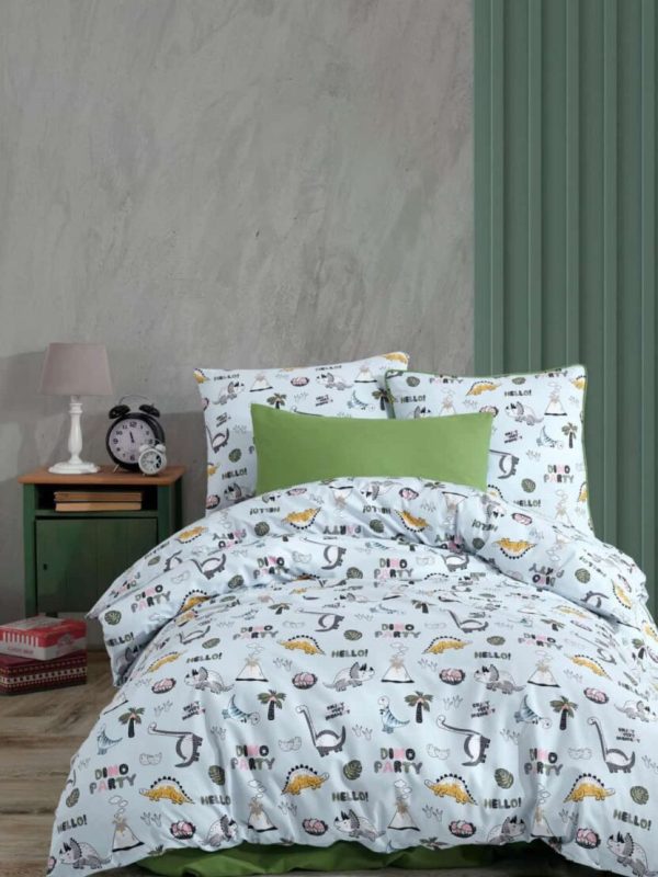 birlik1952 poplin nevresim takımı pamuklu bed linen dikey dino