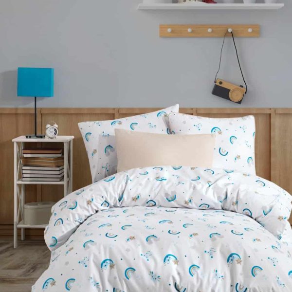 birlik1952 poplin nevresim takımı pamuklu bed linen dikey gökkuşağı yıldız