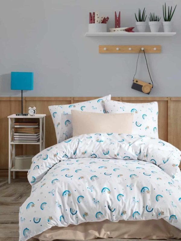 birlik1952 poplin nevresim takımı pamuklu bed linen dikey gökkuşağı yıldız