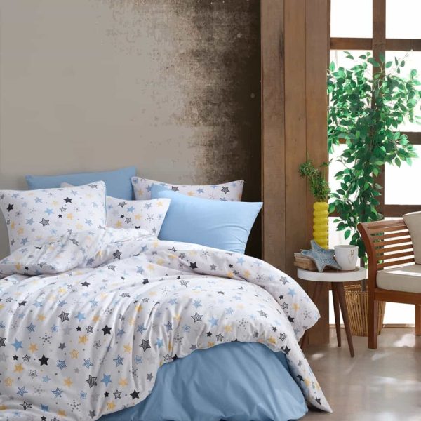 birlik1952 poplin nevresim takımı pamuklu bed linen dikey çizgili yıldız