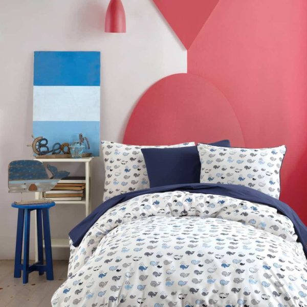 birlik1952 poplin nevresim takımı pamuklu bed linen whale