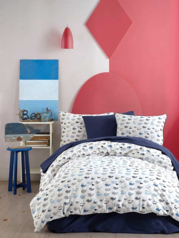 birlik1952 poplin nevresim takımı pamuklu bed linen whale