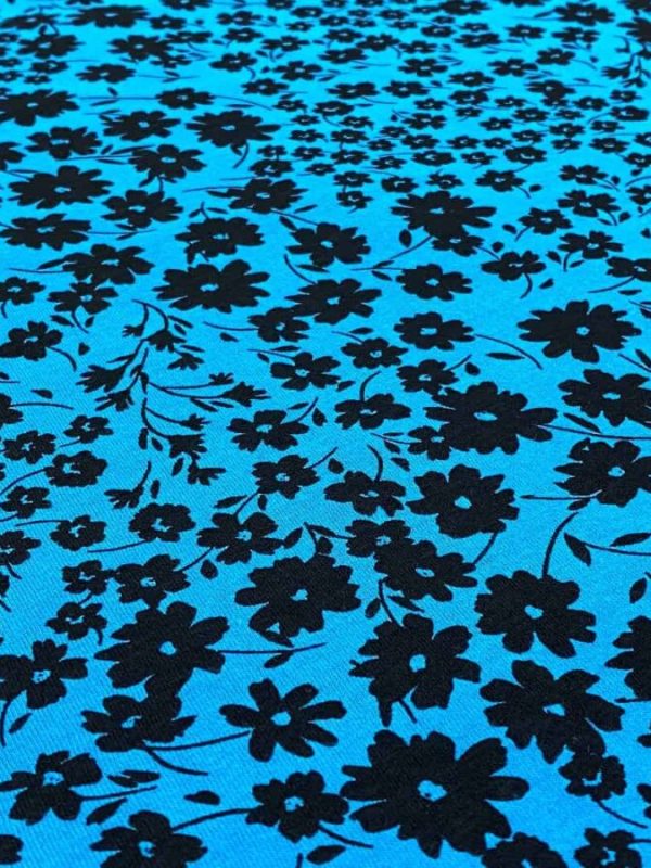 birlik1952 penye kumaş 2 iplik şardonlu elbiselik fabric çiçek mavi